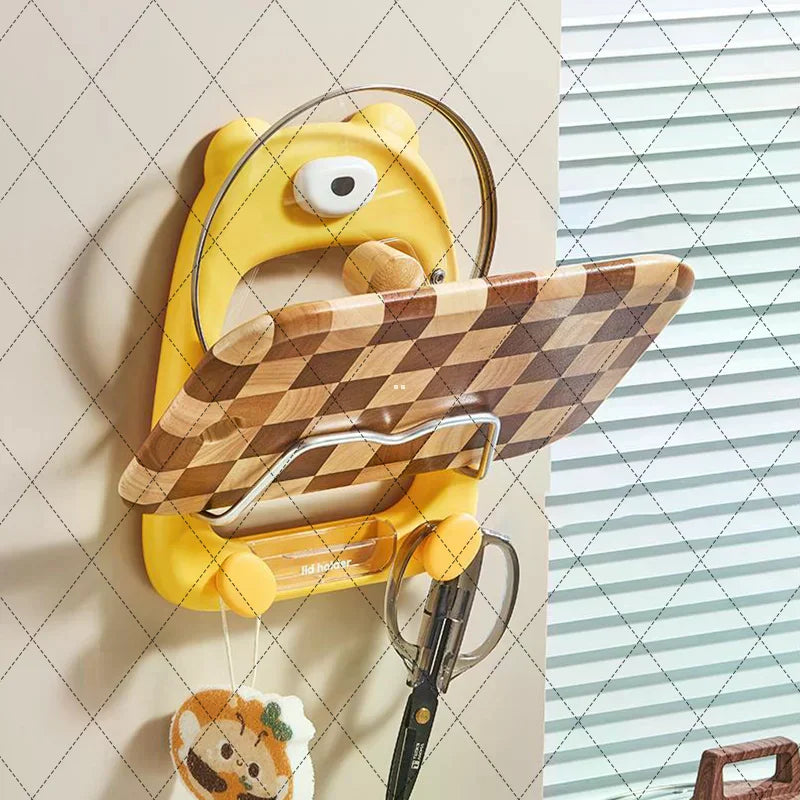 Support mural pour couvercles de casseroles à 2 niveaux, sans perçage, organisateur de casseroles adhésives pour porte d'armoire, Solution de rangement pour cuisine