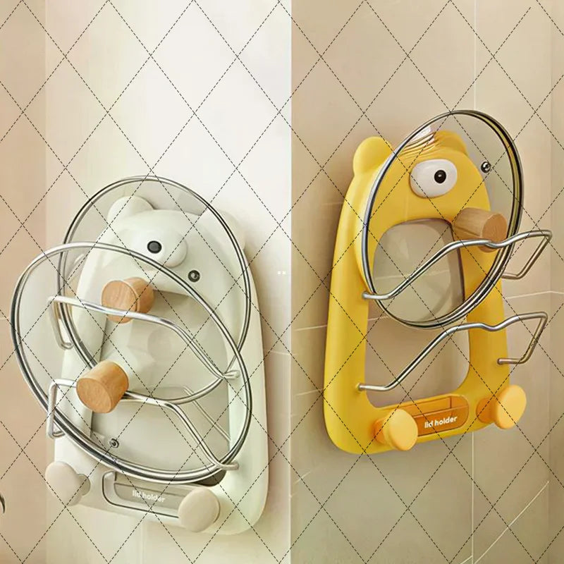 Support mural pour couvercles de casseroles à 2 niveaux, sans perçage, organisateur de casseroles adhésives pour porte d'armoire, Solution de rangement pour cuisine