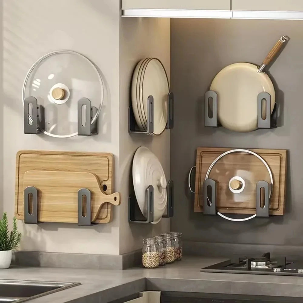 Organisateur de cuisine mural 2 pièces, support de couvercle de Pot sans perçage et support de planche à découper, support mural suspendu pour cuisine salle de bains